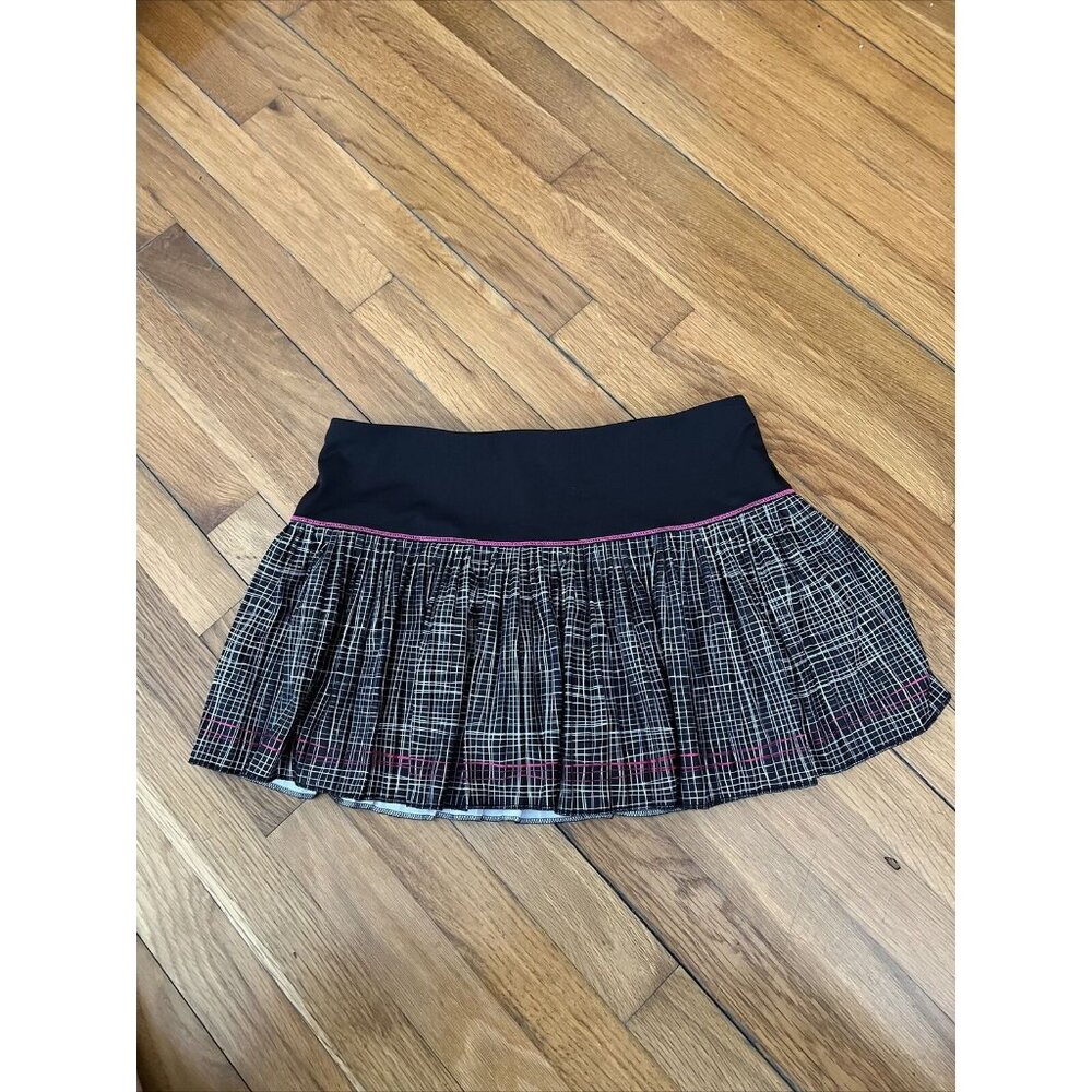 Lucky in Love Black Plaid Pleated Skirt with Pink Trim